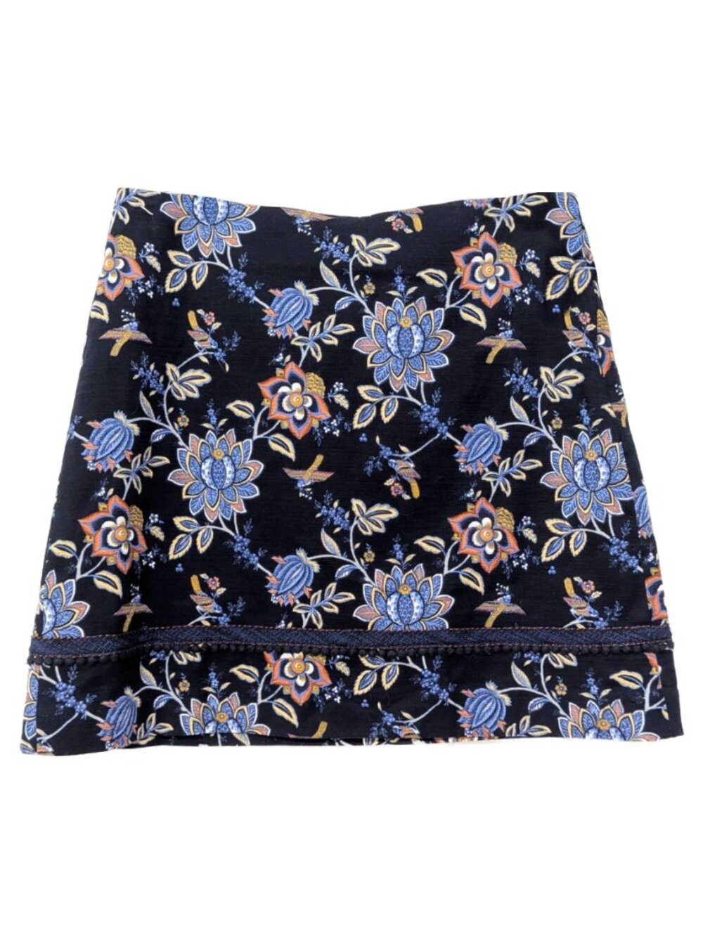 NWT: LOFT Floral Tapestry Navy Cotton Stretch A-Line Skirt